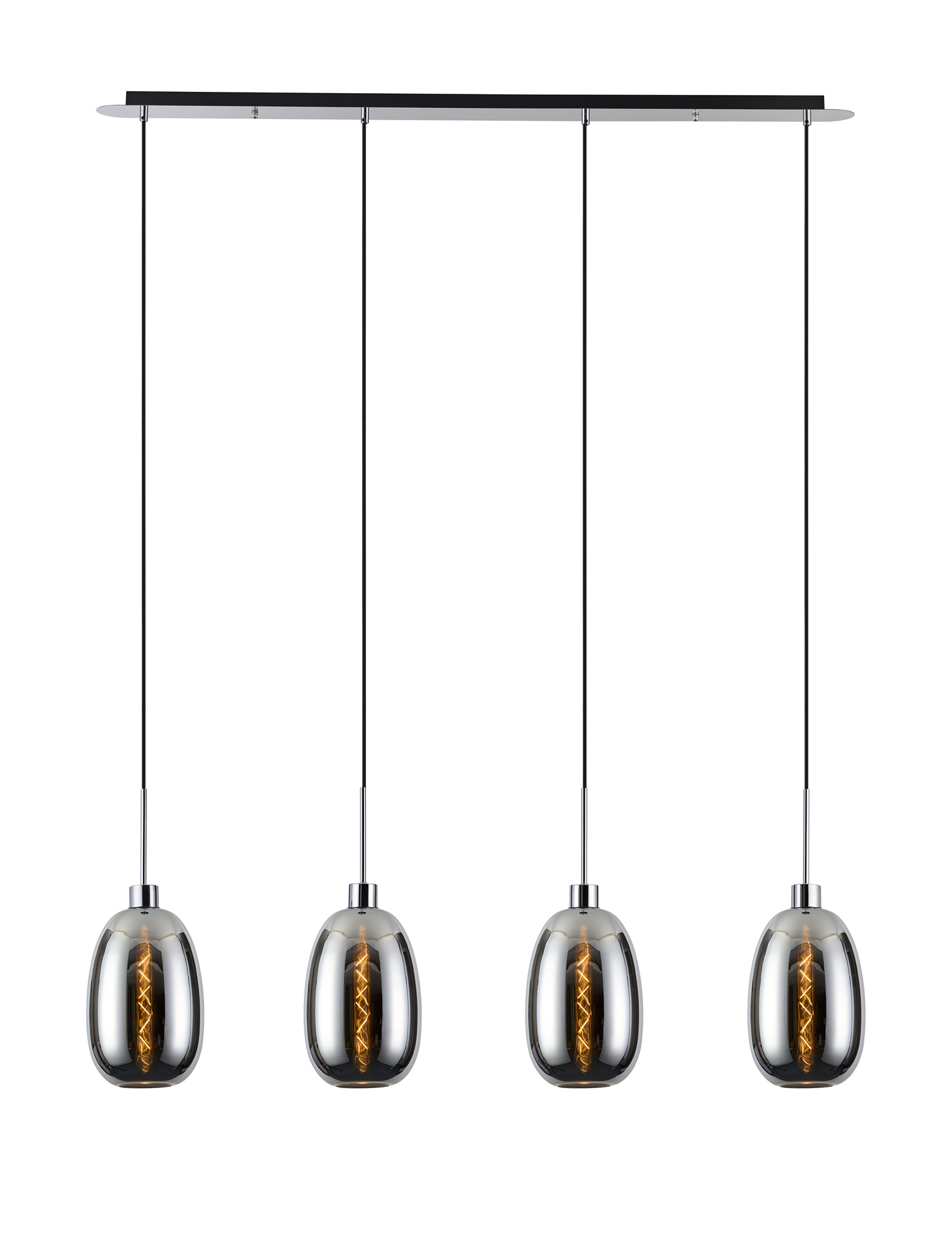 DK1316  Lori Linear Pendant, 4 Light Adjustable E27, Polished Chrome/Chrome Slim Curved Trapezium Shades